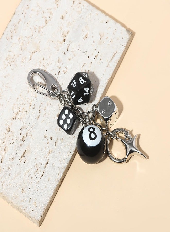 SORGERLY 8 Ball Dice Charm Keychain - Cool Black Bag Purse Handbag Backpack Car Accessories - Y2K Aesthetic Star Key Chain for Women Men(Black) - Image 5